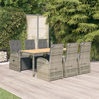 7-Piece Garden Set with Cushions Poly Rattan Grey