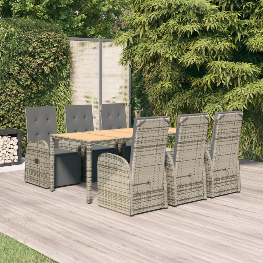 7-Delige Tuinset Met Kussens Poly Rattan Grijs 6 190 cm tafellengte