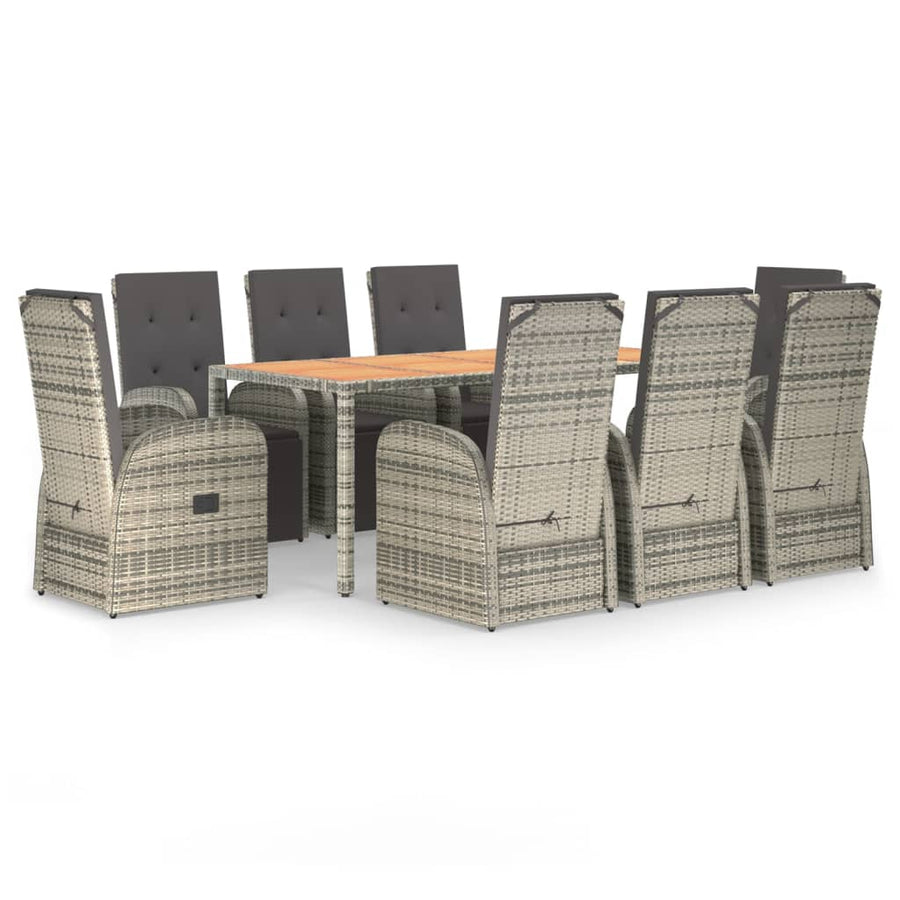 9-Delige Tuinset Met Kussens Poly Rattan Grijs 8 190 cm tafellengte