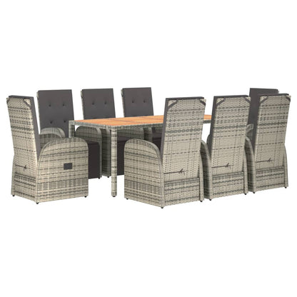 9-Delige Tuinset Met Kussens Poly Rattan Grijs 8 190 cm tafellengte