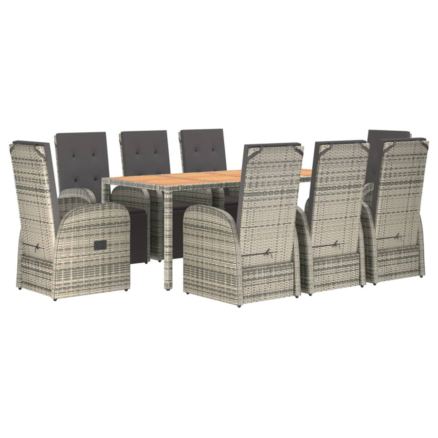 9-Delige Tuinset Met Kussens Poly Rattan Grijs 8 190 cm tafellengte