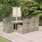9-piece Garden Dining Set with Cushions Poly Rattan Grey