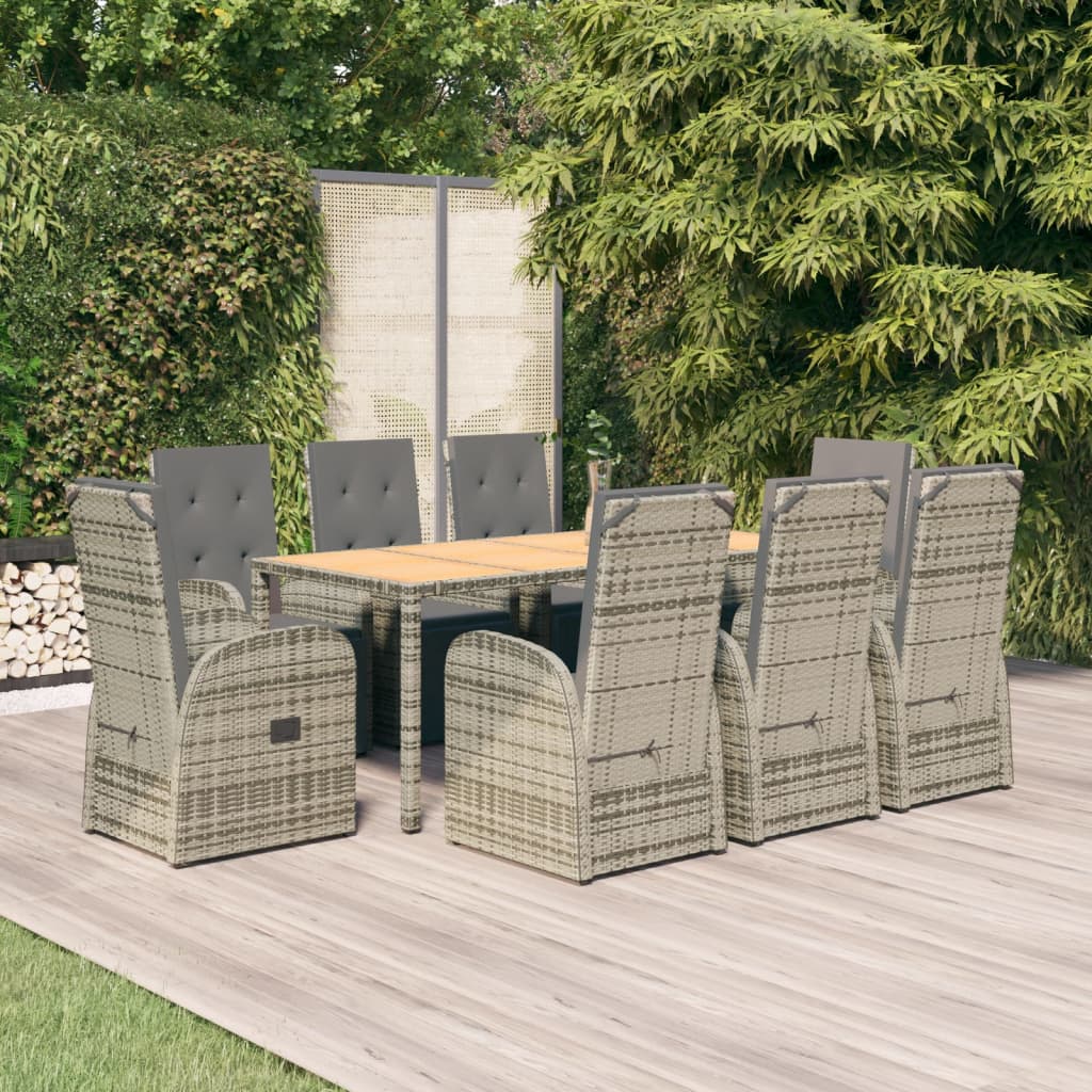 9-Delige Tuinset Met Kussens Poly Rattan Grijs 8 190 cm tafellengte