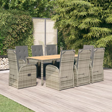 9-Delige Tuinset Met Kussens Poly Rattan Grijs 8 190 cm tafellengte