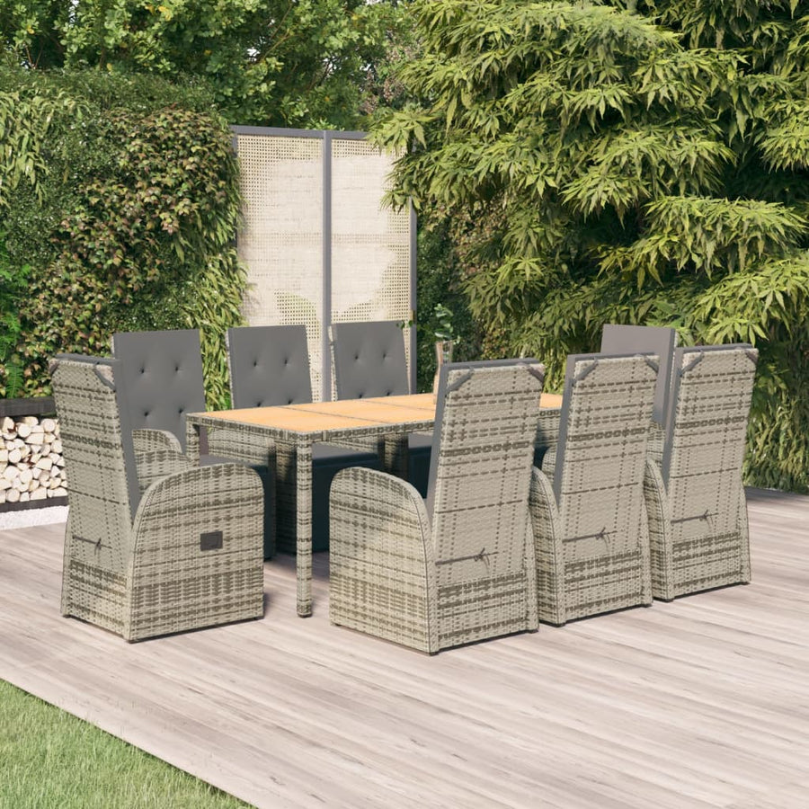 9-Delige Tuinset Met Kussens Poly Rattan Grijs 8 190 cm tafellengte