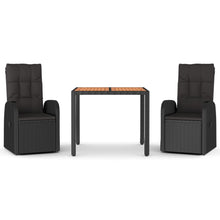 3-Delige Tuinset Met Kussens Poly Rattan Zwart 90 cm tafellengte 2x stoel + Tafel
