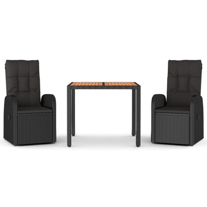 3-Delige Tuinset Met Kussens Poly Rattan Zwart 90 cm tafellengte 2x stoel + Tafel