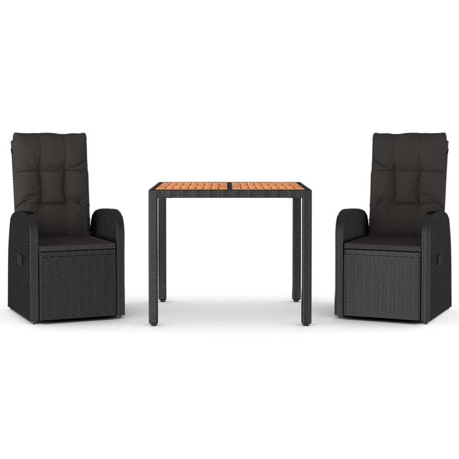 3-Delige Tuinset Met Kussens Poly Rattan Zwart 90 cm tafellengte 2x stoel + Tafel