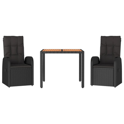 3-Delige Tuinset Met Kussens Poly Rattan Zwart 90 cm tafellengte 2x stoel + Tafel