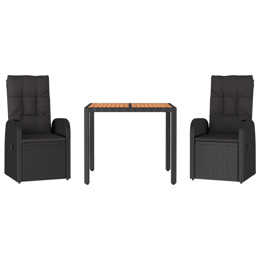 3-Delige Tuinset Met Kussens Poly Rattan Zwart 90 cm tafellengte 2x stoel + Tafel