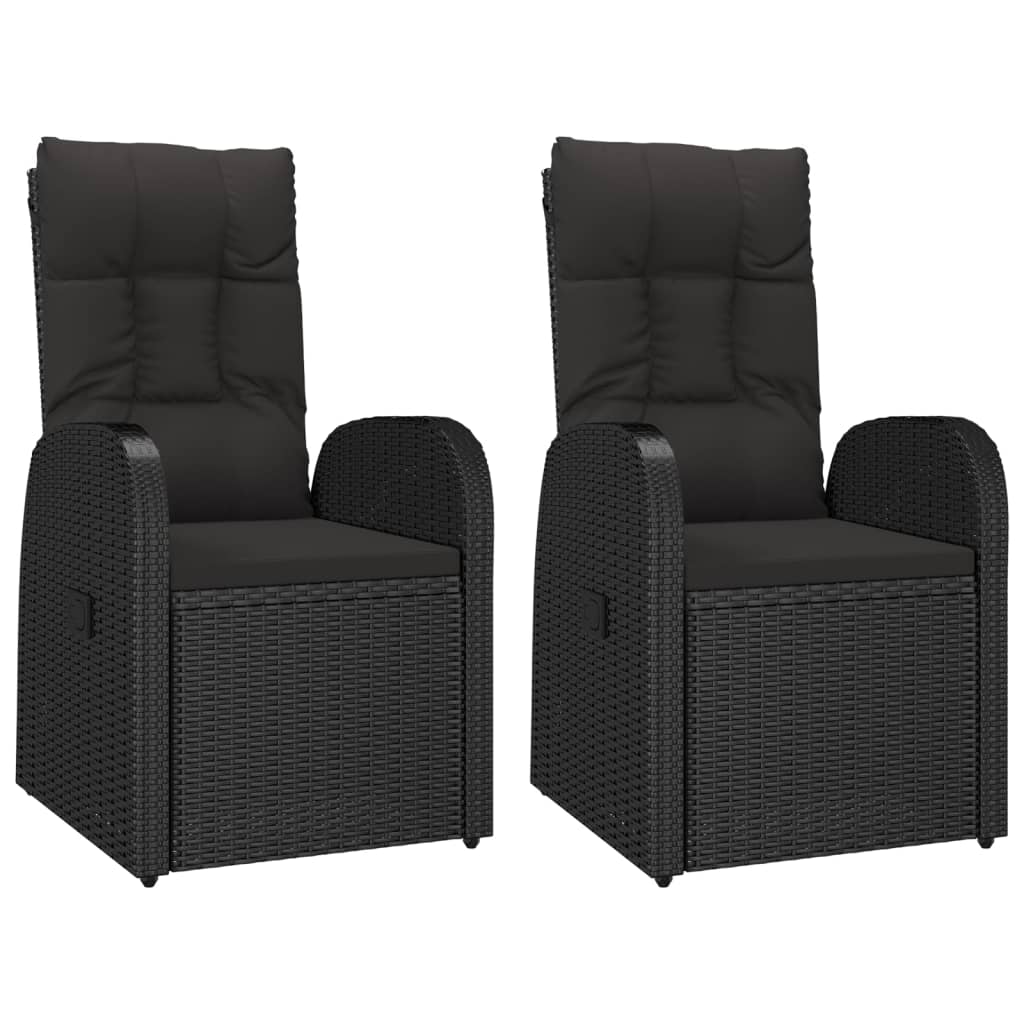 3-Delige Tuinset Met Kussens Poly Rattan Zwart 90 cm tafellengte 2x stoel + Tafel