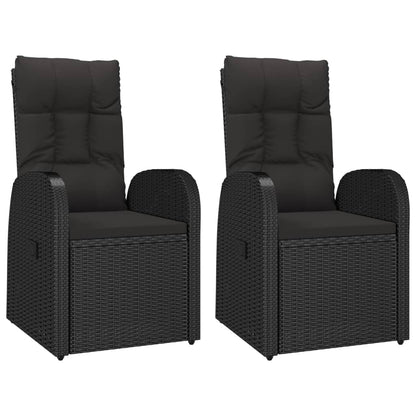 3-Delige Tuinset Met Kussens Poly Rattan Zwart 90 cm tafellengte 2x stoel + Tafel