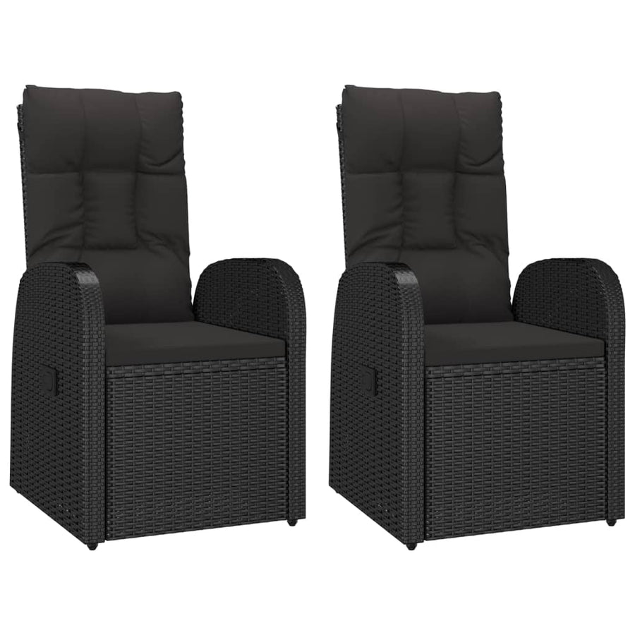 3-Delige Tuinset Met Kussens Poly Rattan Zwart 90 cm tafellengte 2x stoel + Tafel