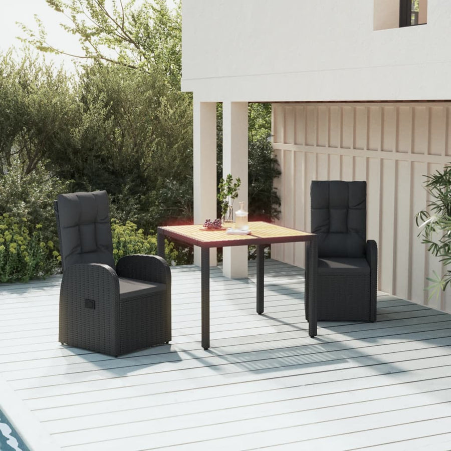 3-Delige Tuinset Met Kussens Poly Rattan Zwart 90 cm tafellengte 2x stoel + Tafel