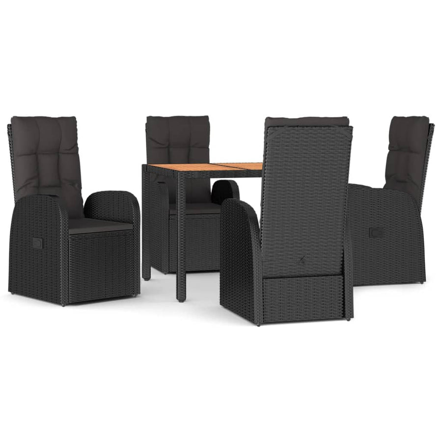 5-Delige Tuinset Met Kussens Poly Rattan Zwart 90 cm tafellengte 4x stoel + Tafel