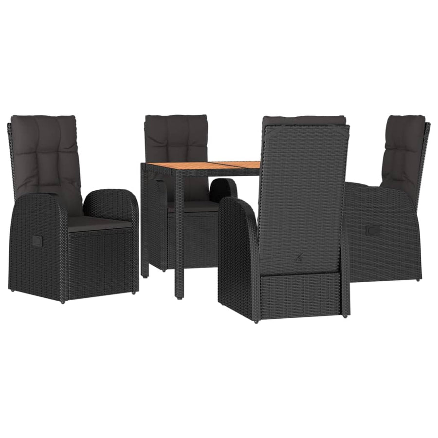 5-Delige Tuinset Met Kussens Poly Rattan Zwart 90 cm tafellengte 4x stoel + Tafel