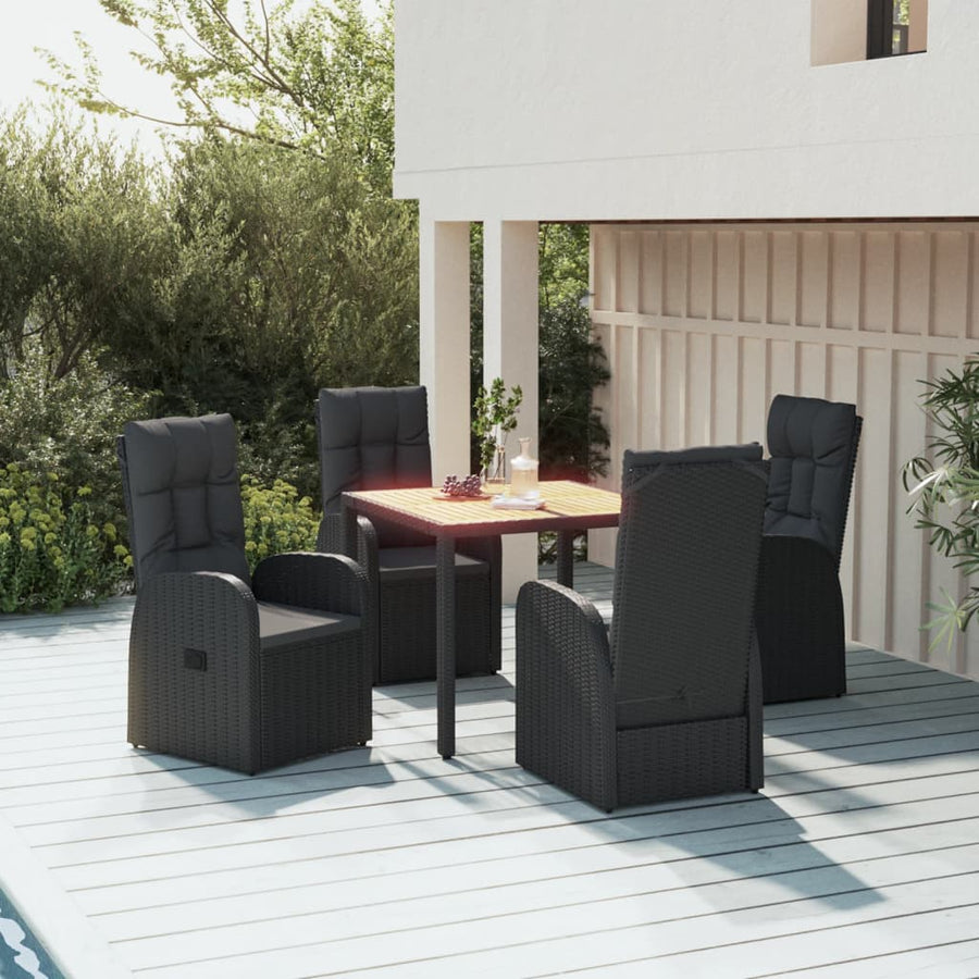 5-Delige Tuinset Met Kussens Poly Rattan Zwart 90 cm tafellengte 4x stoel + Tafel