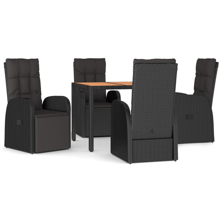 5-Delige Tuinset Met Kussens Poly Rattan Zwart 90 cm tafellengte 2x stoel + 2x Fauteuil + Tafel