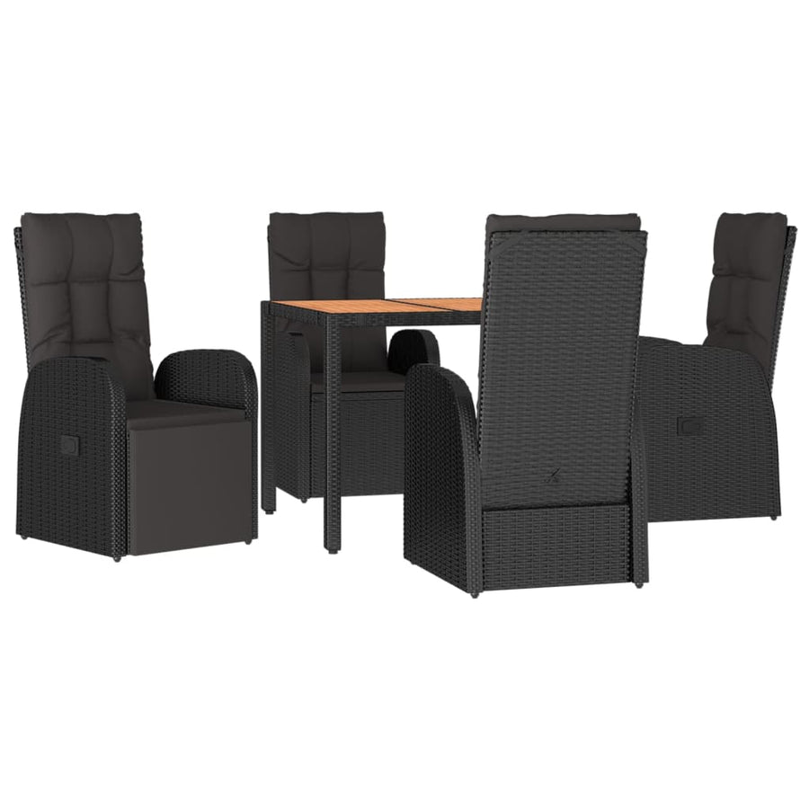 5-Delige Tuinset Met Kussens Poly Rattan Zwart 90 cm tafellengte 2x stoel + 2x Fauteuil + Tafel
