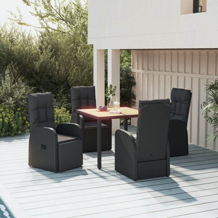 5-Delige Tuinset Met Kussens Poly Rattan Zwart 90 cm tafellengte 2x stoel + 2x Fauteuil + Tafel