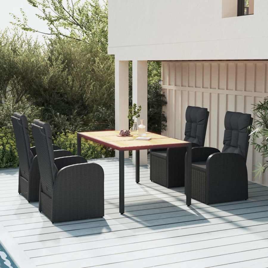 5-Delige Tuinset Met Kussens Poly Rattan Zwart 1 150 cm tafellengte