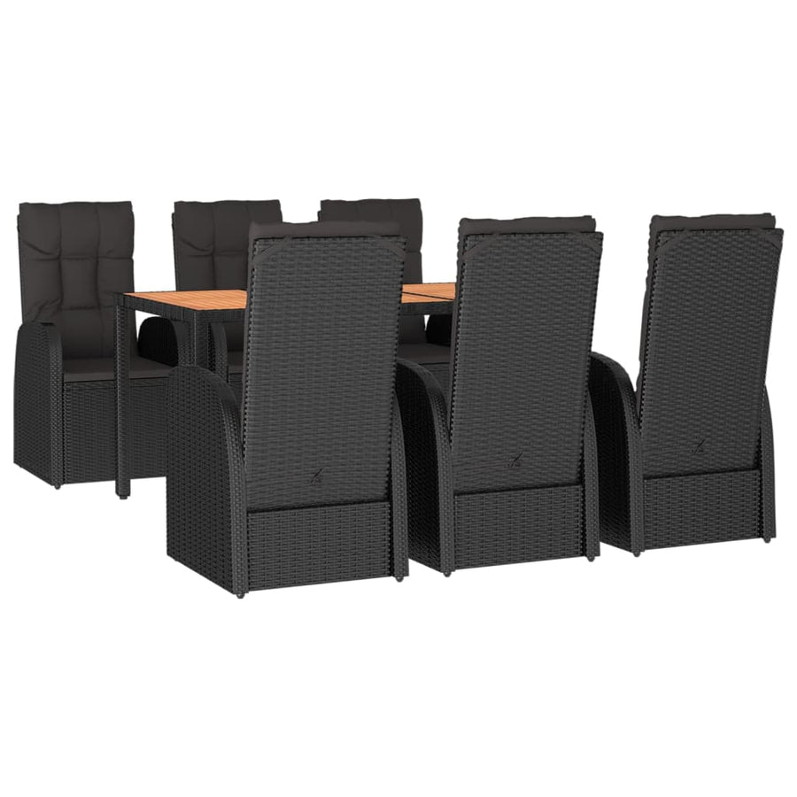 7-Delige Tuinset Met Kussens Poly Rattan Zwart 1 150 cm tafellengte