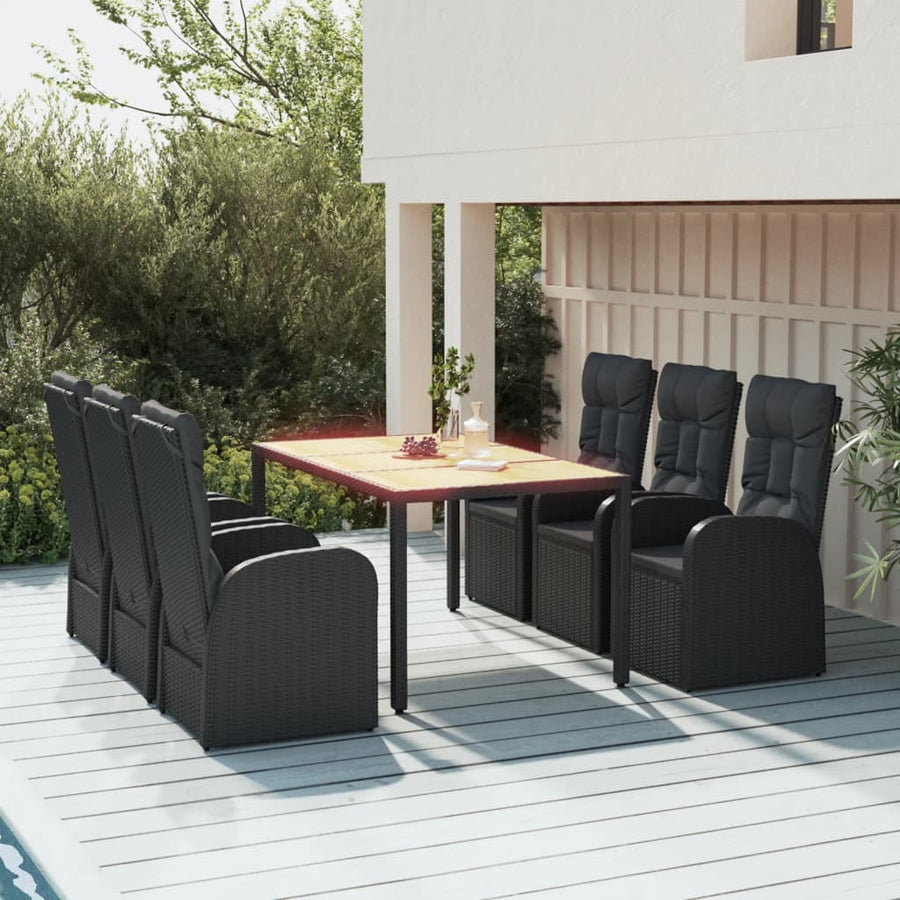 7-Delige Tuinset Met Kussens Poly Rattan Zwart 1 150 cm tafellengte