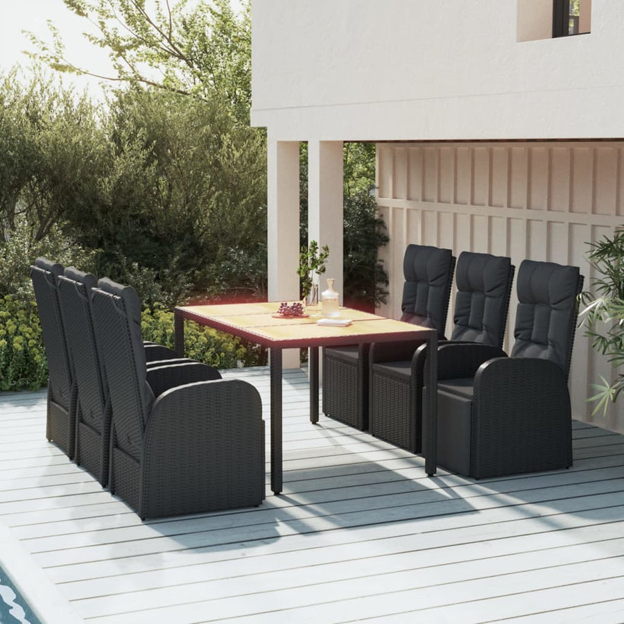 7-Delige Tuinset Met Kussens Poly Rattan Zwart 1 150 cm tafellengte