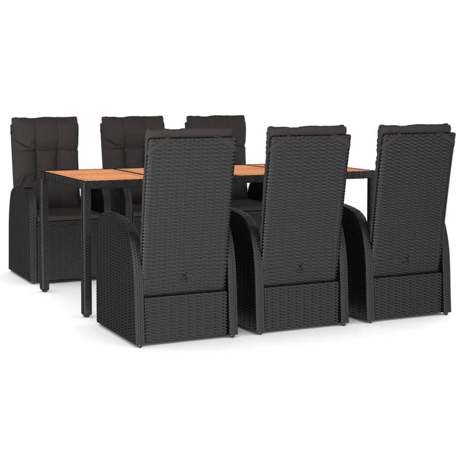 7-Delige Tuinset Met Kussens Poly Rattan Zwart 1 190 cm tafellengte 6x stoel + Tafel