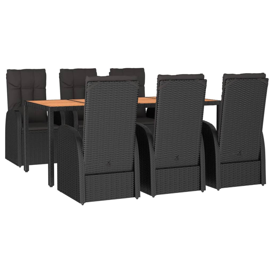 7-Delige Tuinset Met Kussens Poly Rattan Zwart 1 190 cm tafellengte 6x stoel + Tafel