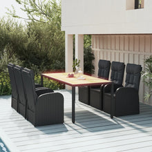 7-Delige Tuinset Met Kussens Poly Rattan Zwart 1 190 cm tafellengte 6x stoel + Tafel
