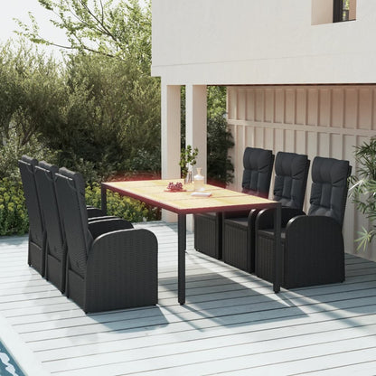 7-Delige Tuinset Met Kussens Poly Rattan Zwart 1 190 cm tafellengte 6x stoel + Tafel