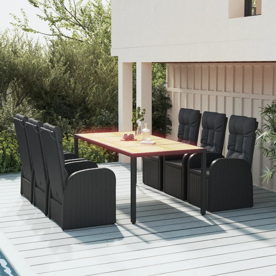 7-Delige Tuinset Met Kussens Poly Rattan Zwart 1 190 cm tafellengte 6x stoel + Tafel