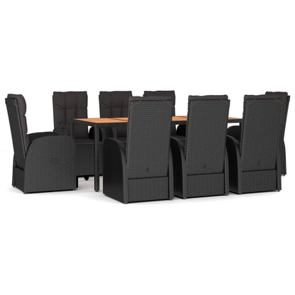 9-Delige Tuinset Poly Rattan Zwart 1 190 cm tafellengte 8x stoel + Tafel