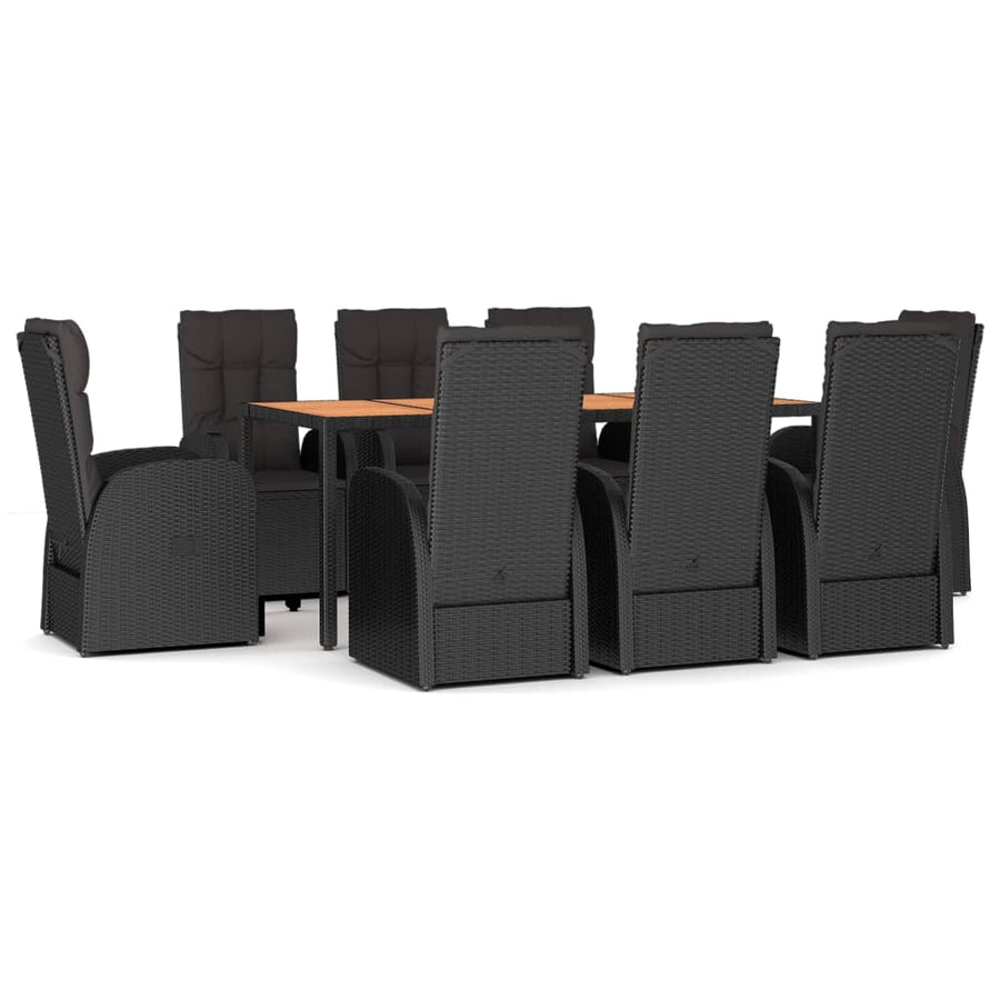 9-Delige Tuinset Poly Rattan Zwart 1 190 cm tafellengte 8x stoel + Tafel