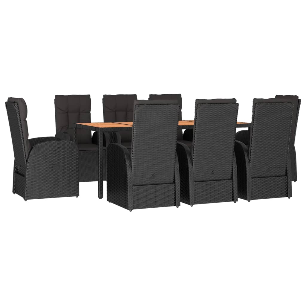 9-Delige Tuinset Poly Rattan Zwart 1 190 cm tafellengte 8x stoel + Tafel