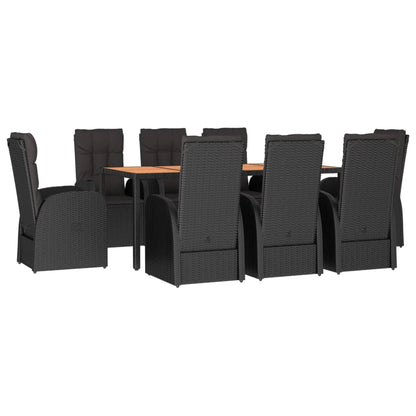 9-Delige Tuinset Poly Rattan Zwart 1 190 cm tafellengte 8x stoel + Tafel