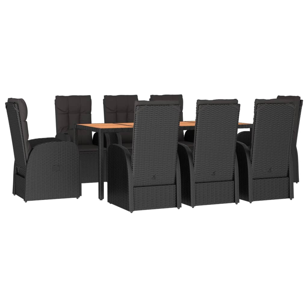 9-Delige Tuinset Poly Rattan Zwart 1 190 cm tafellengte 6x stoel + 2x Fauteuil + Tafel