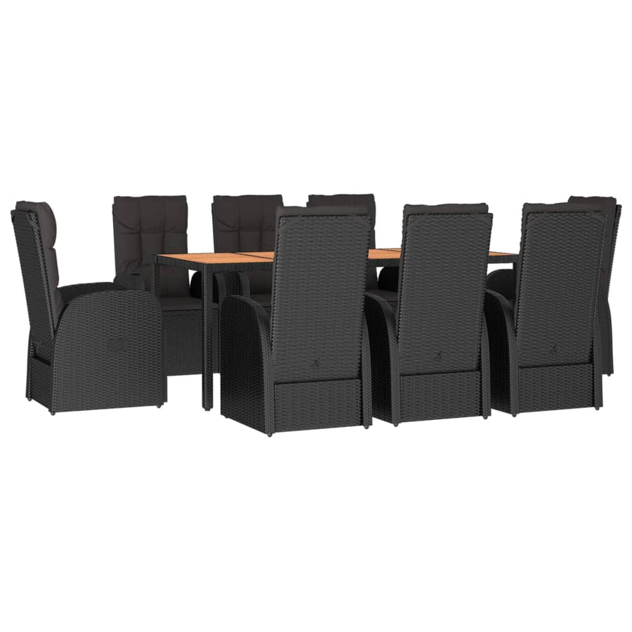 9-Delige Tuinset Poly Rattan Zwart 1 190 cm tafellengte 6x stoel + 2x Fauteuil + Tafel