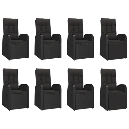 9-Delige Tuinset Poly Rattan Zwart 1 190 cm tafellengte 6x stoel + 2x Fauteuil + Tafel
