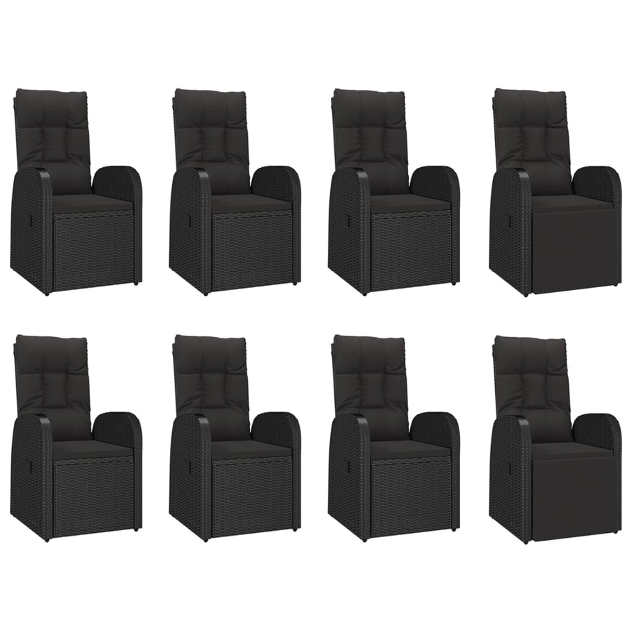 9-Delige Tuinset Poly Rattan Zwart 1 190 cm tafellengte 6x stoel + 2x Fauteuil + Tafel