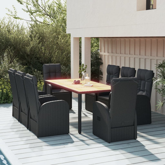 9-Delige Tuinset Poly Rattan Zwart 1 190 cm tafellengte 6x stoel + 2x Fauteuil + Tafel