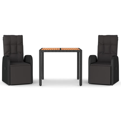 3-Delige Tuinset Poly Rattan En Massief Acaciahout Zwart