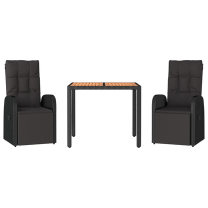 3-Delige Tuinset Poly Rattan En Massief Acaciahout Zwart