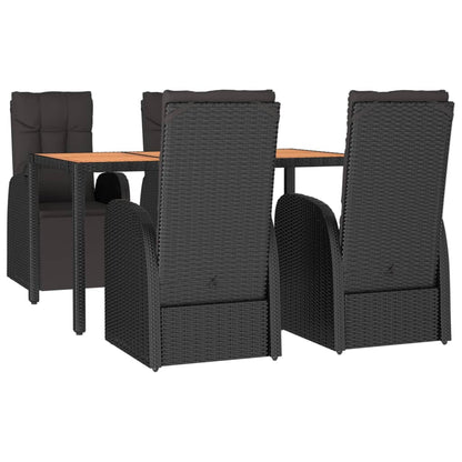 5-Delige Tuinset Poly Rattan En Massief Acaciahout Zwart