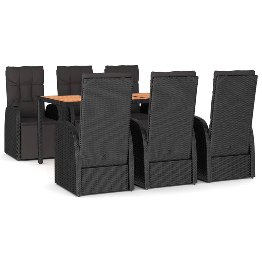 7-Delige Tuinset Poly Rattan En Massief Acaciahout Zwart