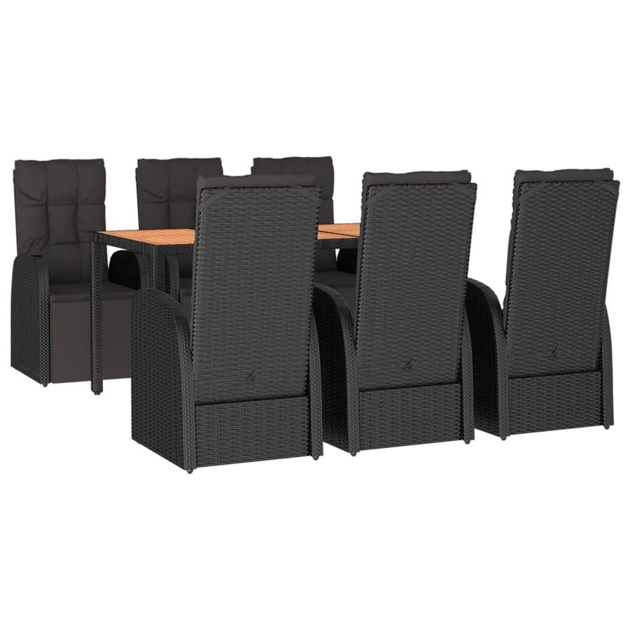 7-Delige Tuinset Poly Rattan En Massief Acaciahout Zwart