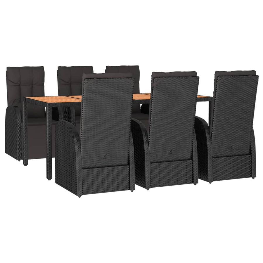 7-Delige Tuinset Poly Rattan En Massief Acaciahout Zwart