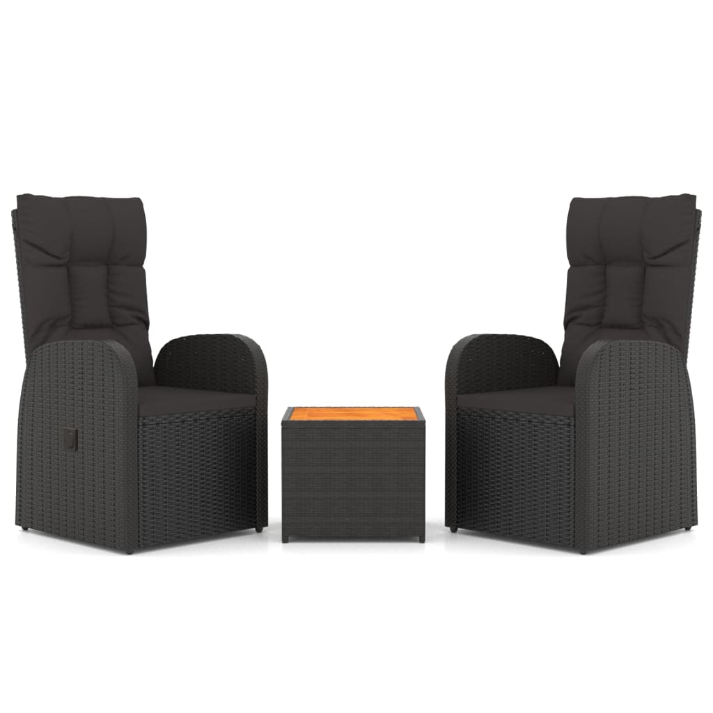 3-Delige Loungeset Poly Rattan En Zwart Massief acaciahout 2x stoel + Tafel