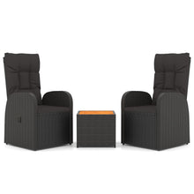 3-Delige Loungeset Poly Rattan En Zwart Massief acaciahout 2x stoel + Tafel